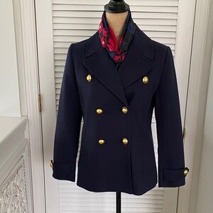 LOFT Elegant Navy Pea Coat with Gold Buttons